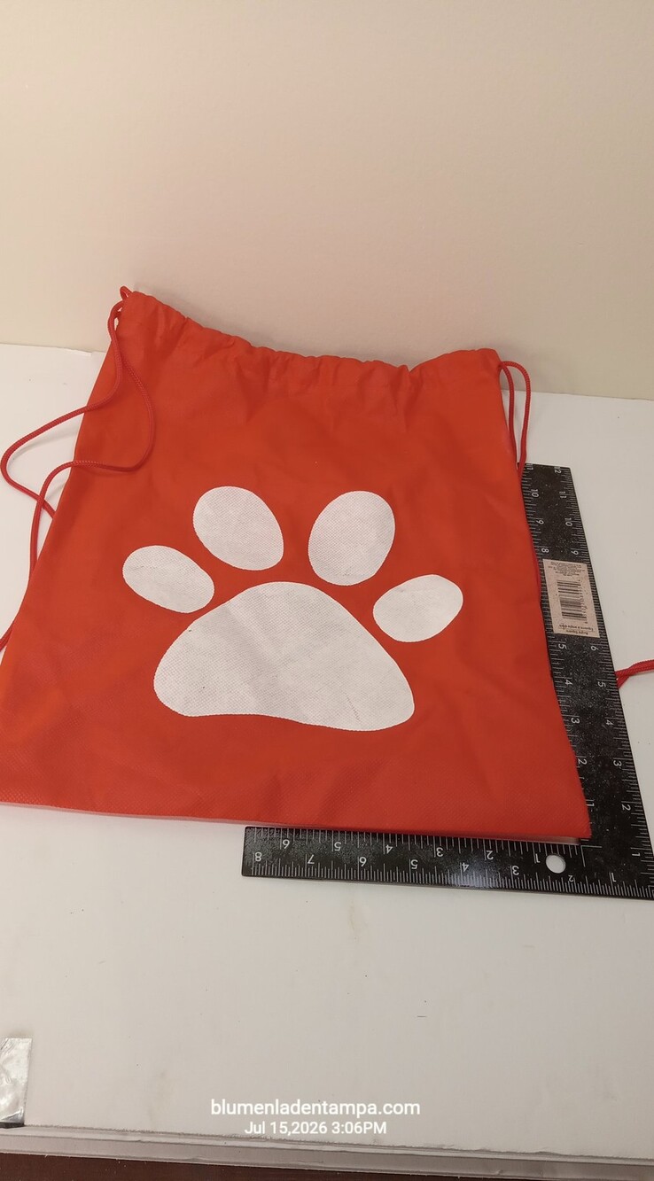Orange Drawstring Cinch Bag White Paw Print Polyester Backpack 14x14